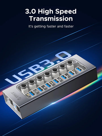 ORICO USB3.0 Hub Aluminum Industrial 7-Port Splitter Split Switch with 12v Power Adapter for Macbook Mobile Phone Tablets Apsilon