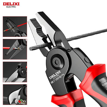 DELIXI ELECTRIC 5-in-1 Multifunctional Pliers Set, Interchangeable Plier Heads, Wire Pliers Stripper Cable Clamp Crimping Pliers Apsilon