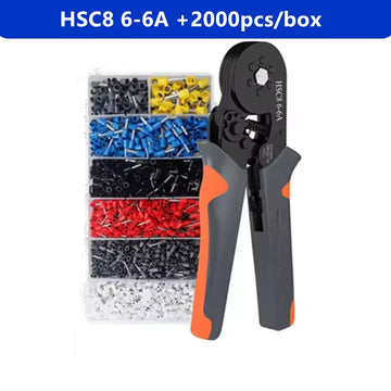Hexagonal Self-Adjustable Ratchet Ferrule Crimping Tool Kit 23-10AWG 0.25-6mm² Crimper Kit with 400-2000pcs Wire Terminals Apsilon