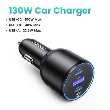 UGREEN 130W USB C Car Charger For Xiaomi iPhone 17 Samsung Galaxy S25 Laptops Tabet PD3.0 Fast Charging USB Type C Car Charger Apsilon