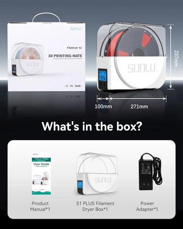 SUNLU Official S1 Plus Filament Dryer For 3D Printer Filament, Dehydrator with Fan Design, Filament Storage 1.75 2.85 3.00mm Apsilon