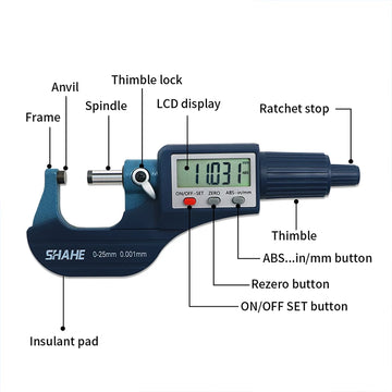 SHAHE 0.001mm Electronic Outside Micrometer 0-25mm Digital Micrometer Electronic Digital Caliper Gauge Apsilon