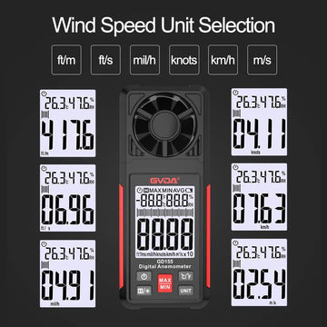 GVDA Digital Anemometer Handheld Wind Speed Meter GD155 for Measuring Wind Speed Temperature and Wind Chill with Backlight LCD Apsilon