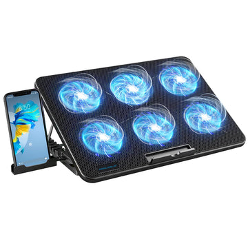 Coolcold 15.6-17.3inch Laptop Cooling Pad with 6 Quiet Fans,7 Height Wind Speed Adjustable,Laptop Cooer with Mobile Phone Holder Apsilon