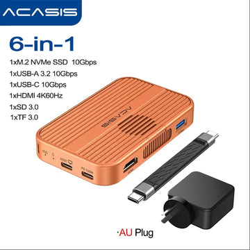 Acasis Magnetic M.2 NVMe SSD Enclosure 10Gbps USB C Docking Station with Cooling Fan HDMI 4K60HZ SD/TF PD 100W for iPhone 17 16 Apsilon