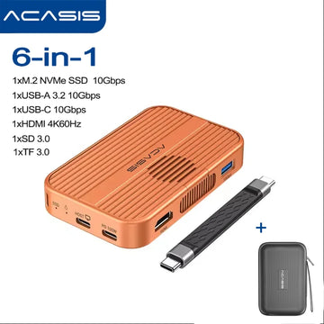 Acasis Magnetic M.2 NVMe SSD Enclosure 10Gbps USB C Docking Station with Cooling Fan HDMI 4K60HZ SD/TF PD 100W for iPhone 17 16 Apsilon
