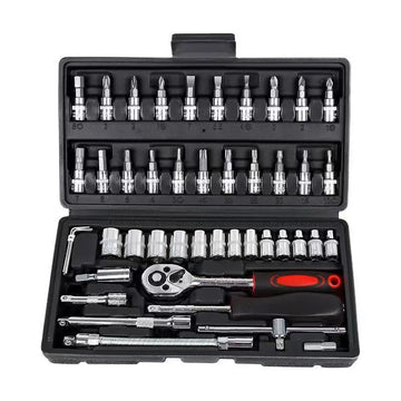 Professional 46pcs Cr-V Steel Socket Set with Ratchet Wrench Storage Bag Durable Sockets Extension Bar for Auto Home Repair Apsilon