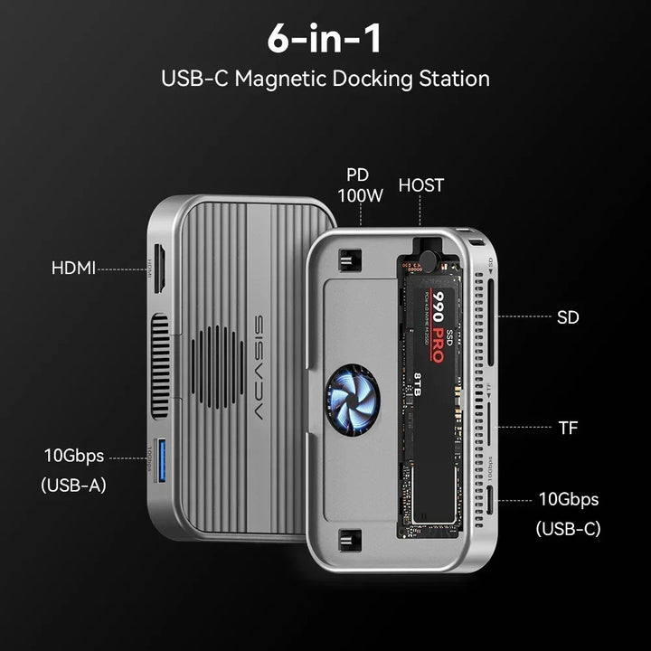 Acasis 10Gbps Magnetic M.2 NVMe SSD Enclosure & USB-C Docking Station TF/SD 3.0 4K 60HZ for iPhone 17/17 Pro/iPhone 16/16 Pro Apsilon