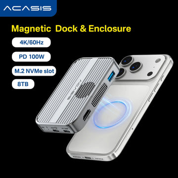Acasis 10Gbps Magnetic M.2 NVMe SSD Enclosure & USB-C Docking Station TF/SD 3.0 4K 60HZ for iPhone 17/17 Pro/iPhone 16/16 Pro Apsilon