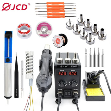 JCD 8586D Soldering Station 2 IN 1 750W Hot Air Gun LCD Dual Digital Display Electric Soldering Iron SMD Welding Rework Station Apsilon