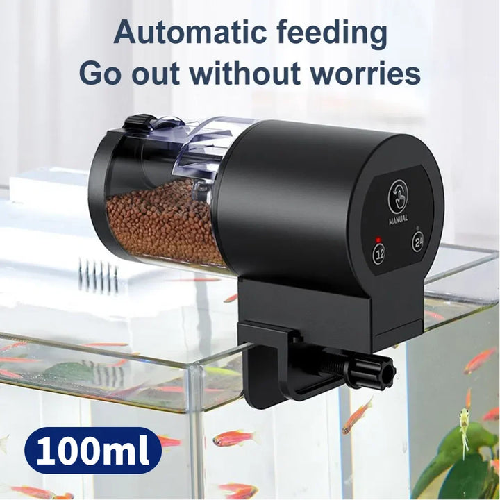 Automatic Fish Feeder With Timer IP66 Waterproof Auto Fish Tank Feeder 100ml Capacity Food Dispenser For Fish/Turtle Apsilon
