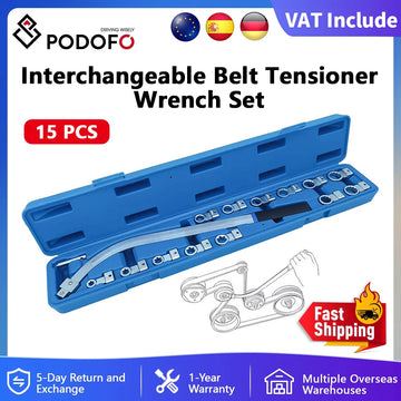 Podofo 15Pcs Auxiliary Timing Belt Tensioner Pulley French Set 12mm-19mm E10-E18 12-Point Tool Kit for Most Vehicle Types Apsilon