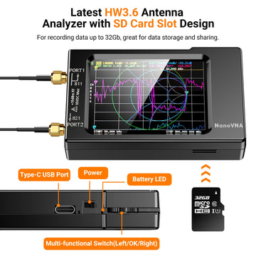 NanoVNA-H Vector Network Antenna Analyzer 10KHz-1.5GHz MF HF VHF UHF W/ Shell SD Card Slot Supprt 32G Digital Nano VNA-H Tester Apsilon