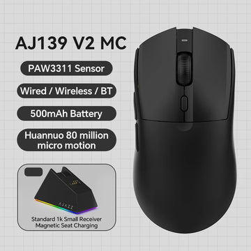 AJAZZ AJ139 V2 MC PAW3311 Wireless Gaming Mouse with RGB Magnetic Charging Base 24000DPI Bluetooth/Wired Mice,PC Gamer Apsilon