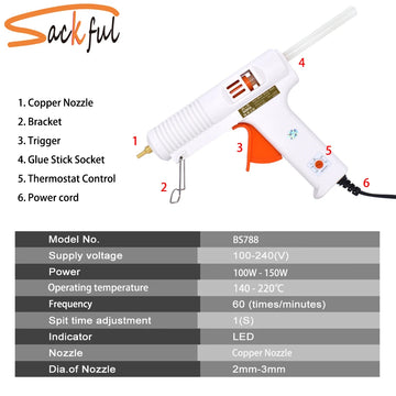 150W 100W Hot Melt Glue Gun with Temperature Control Thermostat 5 Free Glue Sticks for Home DIY Industrial Manufacture Apsilon