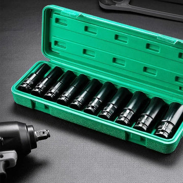 1/2Inch Drive 6-Point Impact Socket Set 10-Piece Metric Sizes 8-24m/10-24mm Carbon Steel Impact Socket Set with Hard Storage Box Apsilon