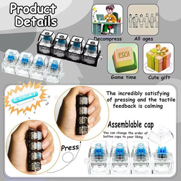 1PC Light Up Keyboard Keychain Stress Relief Clickable LED Button Toy for People with Anxiety Office Desk Accessory Apsilon