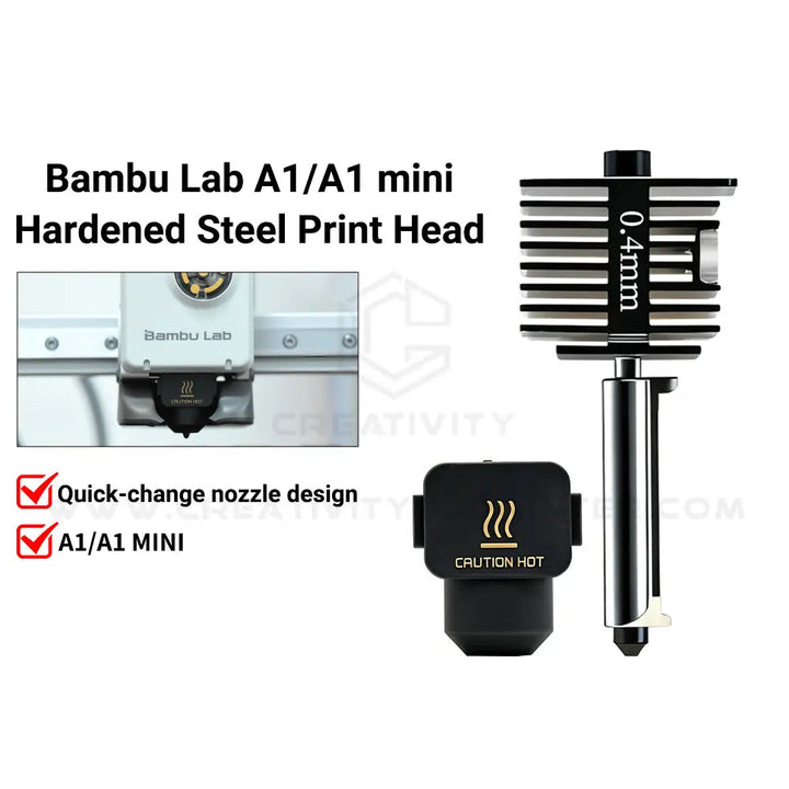 A1/A1 Mini Upgrade Hotend Kit Hardened Steel Replaceable Nozzle 0.2/0.4/0.6/0.8mm High Speed Wear Resistant Hot End Assembly For Bamboo Lab A1/A1 Mini/A2L 3D Printer Parts Apsilon