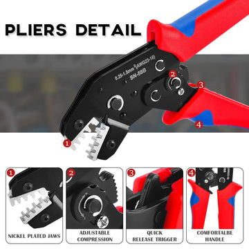 SN-58B 6Jaws Crimping Tool Kit For Dupont JST MOLEX Terminals,No/Pre Insulated Ferrules,Butt Connectors,Solar & Coax Connectors Apsilon