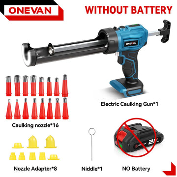ONEVAN Electric Caulking Gun Cordless Glass Glue Gun Adhesive Glue Sealant With Nozzle Power Tool For Makita 18V Battery Pin Apsilon