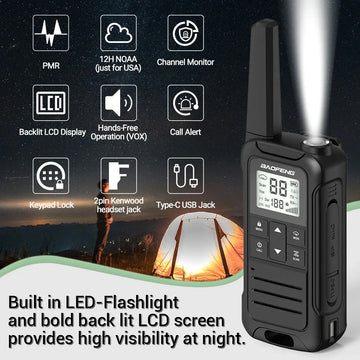 2pcs Baofeng F22/T22 Mini Walkie Talkie PMR Long Range Rechargable Portable Two Way Radio Type-C Charger for Camping Trip Apsilon