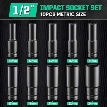 1/2Inch Drive 6-Point Impact Socket Set 10-20 pcs/set 8-32mm Metric Sizes Carbon Steel Impact Socket Set with Hard Storage Box Apsilon