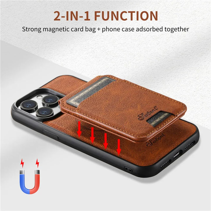 EUCAGR Fashion Wallet Phone Case Card Holder Leather Magsafe Magnetic Pocket Cover Case For iPhone 12 13 14 15 Pro Max Plus