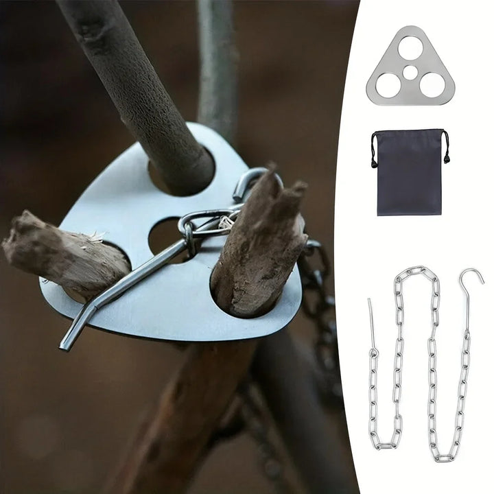Outdoor BBQ Tripod Portable Detachable Hanging Rack Stainless Steel Camping Bonfire BBQ Pot Tripod Set Apsilon