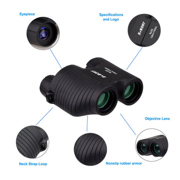 SVBONY 8x25 SV10 Binoculars Compact Fixed Focus Mini Portable Telescope Multi-coated Porro Prism for Outdoor Spoorts Games F9323 Apsilon