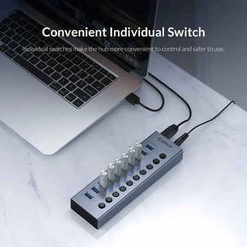 ORICO Powered USB Hub Splitter Socket with Multi USB 3.0 Port Slot Plug On-Off Key Switch Dock Power Strip Adapter for PC Lapto Apsilon