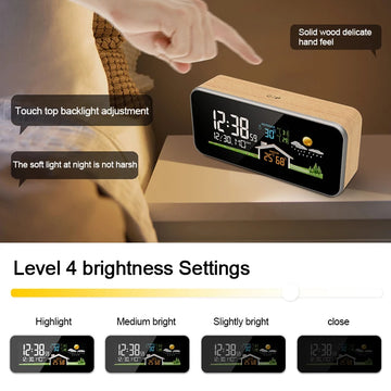 Wireless Weather Station Wooden Alarm Clock Digital Thermometer Humidity Temperature Wireless Sensor Home TimeWatch Desktop Apsilon