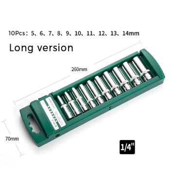 Hex Socket Wrench Head Set 1/4 3/8 1/2 Short Long Socket Deep Nut Driver Sleeve Spanner End Ratchet Tool With Holder Apsilon