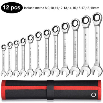 Ratcheting Wrench Set Metric and Standard 12-Point Box End Combination Spanner Gear Wrench Garage Tool Set,CR-V Full Polished Apsilon
