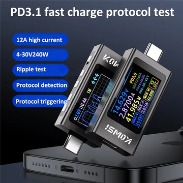 KWS-X1 4V-30V 12A Type C Tester Voltmeter Ammeter TYPE-C Fast Charge Detection Trigger Capacity Measurement Ripple Measurement Apsilon