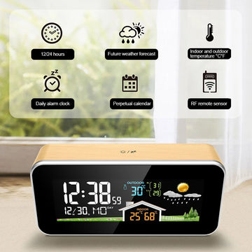 Wireless Weather Station Wooden Alarm Clock Digital Thermometer Humidity Temperature Wireless Sensor Home TimeWatch Desktop Apsilon