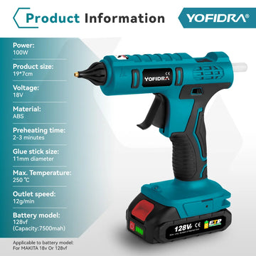 YOFIDRA 260° Hot Glue Gun 100W High Temperature Electric Mini Glue Guns Thermo Repair Power Tool For Makita 18-21V Battery Pin Apsilon