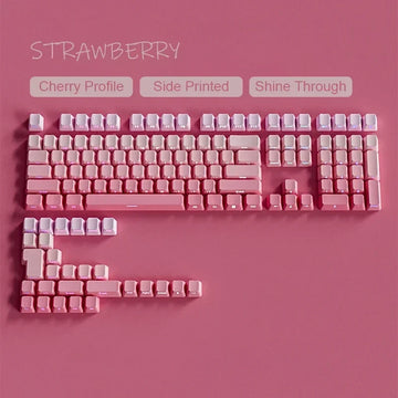 133 Keys Double Shot Shine Through Keycaps Strawberry Pink Side Print PBT Keycaps Cherry Profile for MX Switches Gaming Keyboard Apsilon
