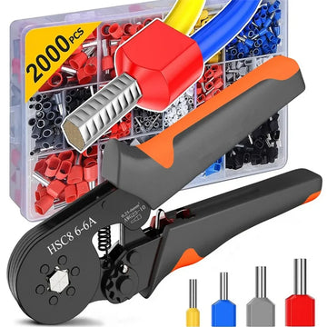 Hexagonal Self-Adjustable Ratchet Ferrule Crimping Tool Kit 23-10AWG 0.25-6mm² Crimper Kit with 400-2000pcs Wire Terminals Apsilon