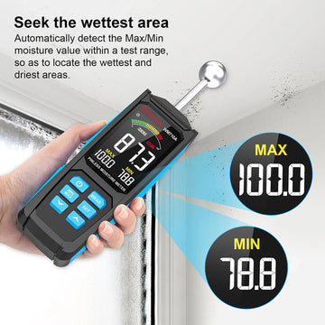 WM710A Digital Wood Moisture Meter Non-destructive Spherical Hygrometer Record Humidity Auto Detect Wettest Timber Damp Detector Apsilon