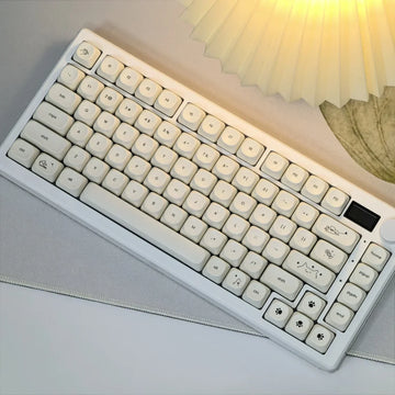 MAIMOOO Simple Milky White Cute Cat Keycap 124Keys PBT Custom MOA Profile Korean Russian French Keycaps for Mechanical Keyboard Apsilon