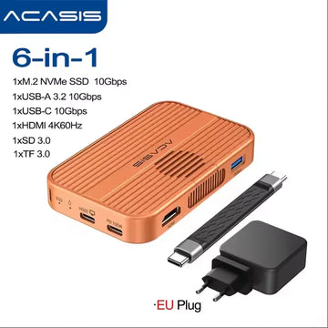 Acasis 10Gbps Magnetic M.2 NVMe SSD Enclosure & USB-C Docking Station TF/SD 3.0 4K 60HZ for iPhone 17/17 Pro/iPhone 16/16 Pro Apsilon