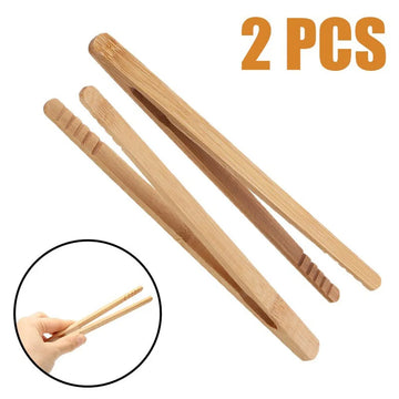 2Pcs 18cm Bamboo Wood Wooden Food Toast Salad Tongs Toaster Bacon Sugar Ice Tea Tong Tea Clips Teaware For Kitchen Apsilon