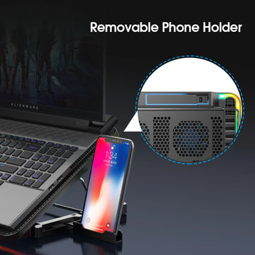 Coolcold 15.6-17.3inch Laptop Cooling Pad with 6 Quiet Fans,7 Height Wind Speed Adjustable,Laptop Cooer with Mobile Phone Holder Apsilon