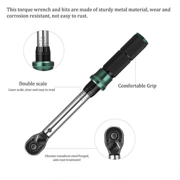 1/4'' Drive 2-24N.m Precise Double Scale Torque Wrench Set MTB Bike Socket Spanner Bicycle Motorcycle Ratchet Repair Toolbox Kit Apsilon