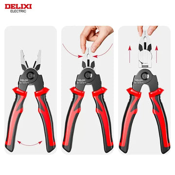 DELIXI ELECTRIC 5-in-1 Multifunctional Pliers Set, Interchangeable Plier Heads, Wire Pliers Stripper Cable Clamp Crimping Pliers Apsilon