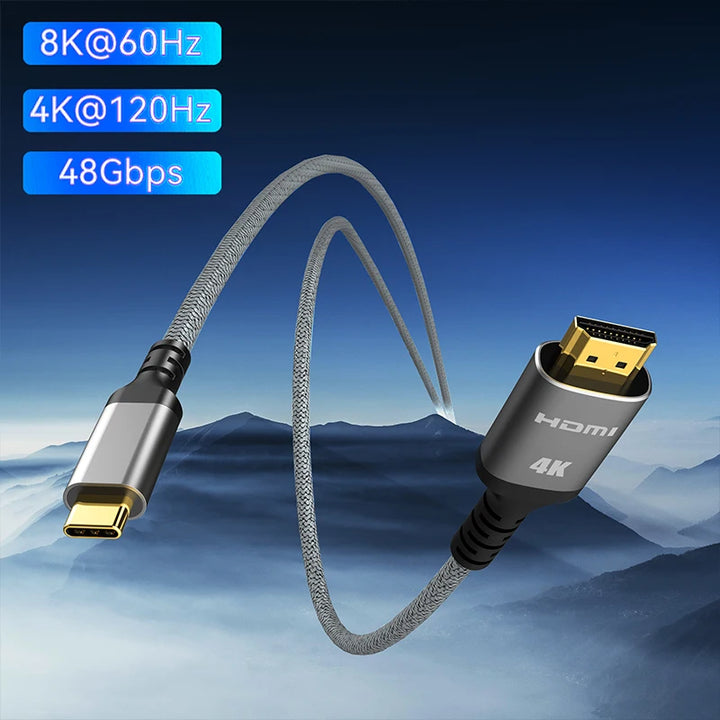 USB C to HDMI-Compatible Cable 8K 4K Type C to HDMI 2.1 Thunderbolt 3 4 to 8K60Hz 4K120Hz for iphone 15 MacBook Galaxy Pixelbook Apsilon
