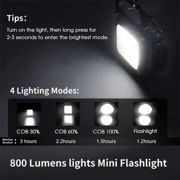 Keychain Light Mini Multifunctional Camping Flashlight USB Rechargeable LED Portable Bright COB Pocket Clip Lantern Outdoor Work Apsilon