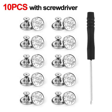 10Pcs Metal Jeans Buttons 17mm Replacement No-Sewing Screw Button Repair Kit Nailless Removable Jean Buckles Clothing Pants Pins Apsilon