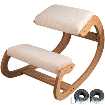 SucceBuy Ergonomic Kneeling Chair Stool W/ Thick Cushion Home Office Chair Improving Body Posture Rocking Wood Computer Chair Apsilon