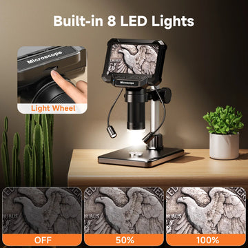 Digital Microscope with 4.3inch IPS Screen 1600X Coin Mirroscope with Lights 1920P HD Video Microscope for PCB, Coins, Plants Apsilon